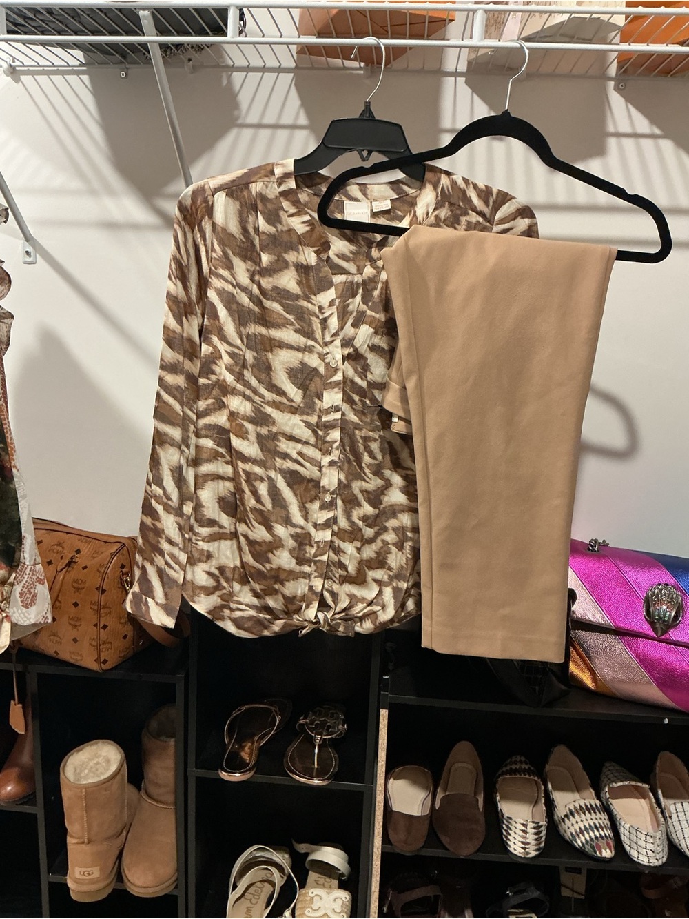 Zac & Rachel Beige Brown Printed Blouse
